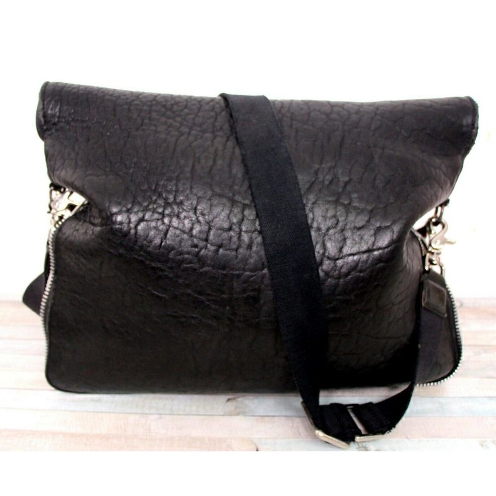AMPERSAND AS APOSTROPHE BLACK BUFFALO GENUINE LEATHER TOTE SHOULDER BAG HANDBAG - Picture 3 of 10